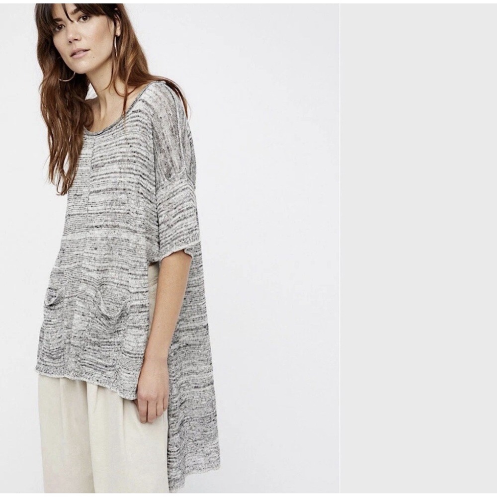 Free People Tunic Top Sz M Melange High Low Knit $98 Flowy Linen Blend Festival